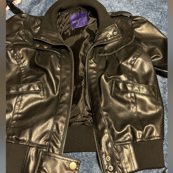 Miley & Max leather jacket. Size L but fits smaller. Super cute on. - Picture 1 of 5